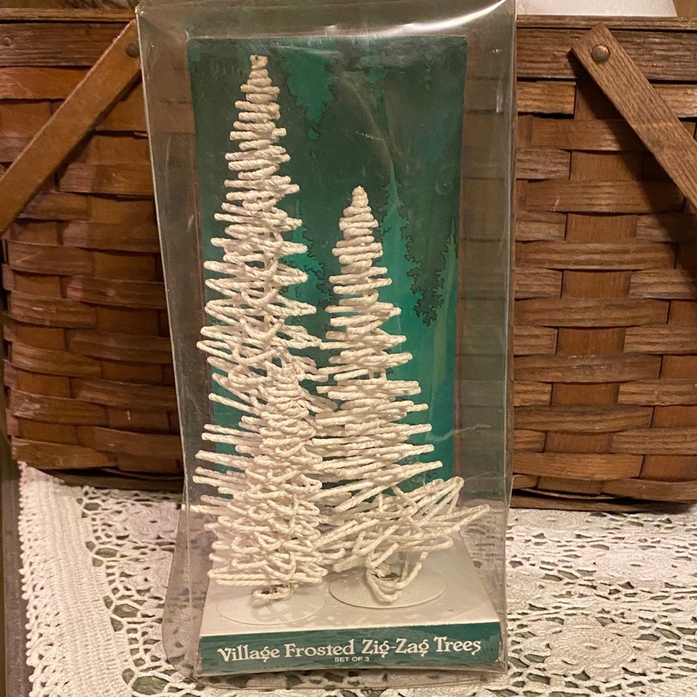 Dept. 56 Village Frosted Zig-Zag Trees - white
